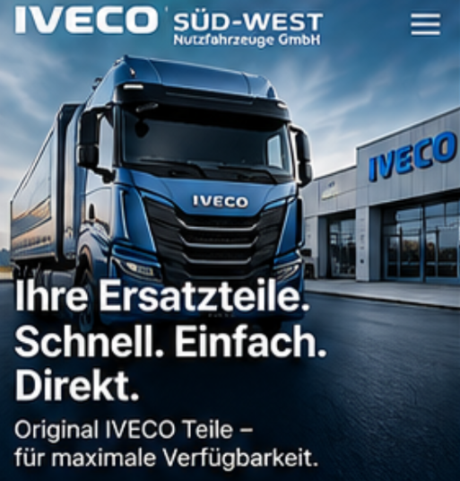 Vom Nutzer bereitgestelltes Motiv: blauer IVECO Lkw vor einem IVECO-Gebäude